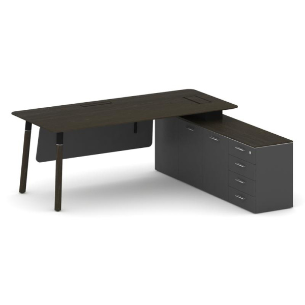 Стол руководителя Fresco FR.SR-20 (R) (2000x1798x750) (Дуб Темный-Базальт UM-Базальт UM | Металл Черный-Нерж. Сталь)