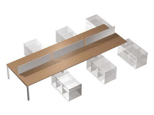 Рабочая станция (6х160) без тумб с экранами белый на тумбах левых-правых Profiquadro КВ 0145-3 БВ 50 (Белый премиум / Вишня скандинавскаяСерый)