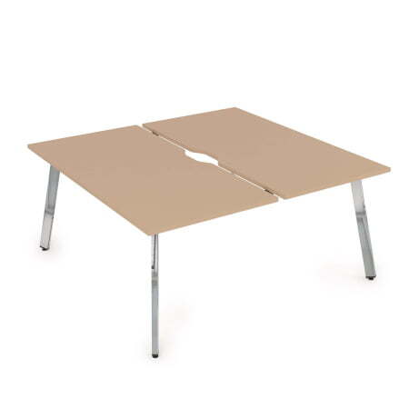 10БДВ.279 Стол системы Бенч с вырезом, сдвоенный, на 2 рабочих места (1400x1435x750) (Mokko/Глянец металл)