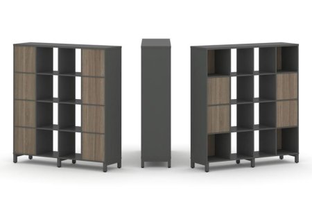 Набор стеллажа 1 сторонний, 4 яруса SN.NS-441 (1488х400х1615) (Антрацит/Вяз Благородный/Металл Антрацит)