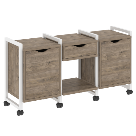 Тумба на колесных опорах наборная VR.L-TN-7.K 1440x460x767 (Тиквуд Темный/Белый металл)