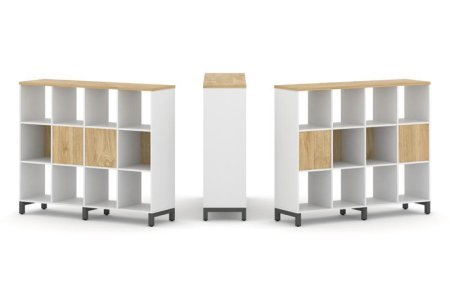 Набор стеллажа 2-х сторонний, 3 яруса SN.NSD-341 (1488х400х1248) (Белый/Тиквуд Светлый/Металл Антрацит)