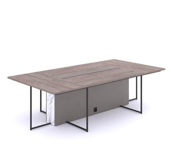 Стол для переговоров L270 2700х1400х760 138S007 Мрамор_LB+E8/E8+r (9005) (Орех Барселона Базальт/Черный металл)