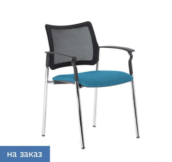 PINKO-MESH Кресло на 4-х опорах с подлокотниками (Черный/Голубой)