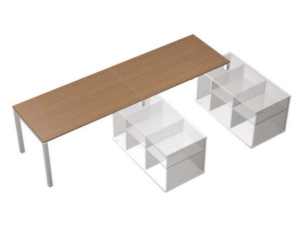 Рабочая станция (2х160) на 2-х опорных тумбах правых (БЕЗ ТУМБ) Profiquadro КВ 0115-2 БВ 3474x1700x7 (Белый премиум / Вишня скандинавскаяСерый)