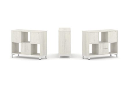 Набор стеллажа 1 сторонний, 2 яруса SN.NS-231 (1121х400х881) (Дуб Наварра/Металл Белый)