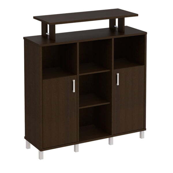 Стеллаж средний с надстройкой и деревянными дверками Борн B 801-523 1426x450x1530 (Венге)