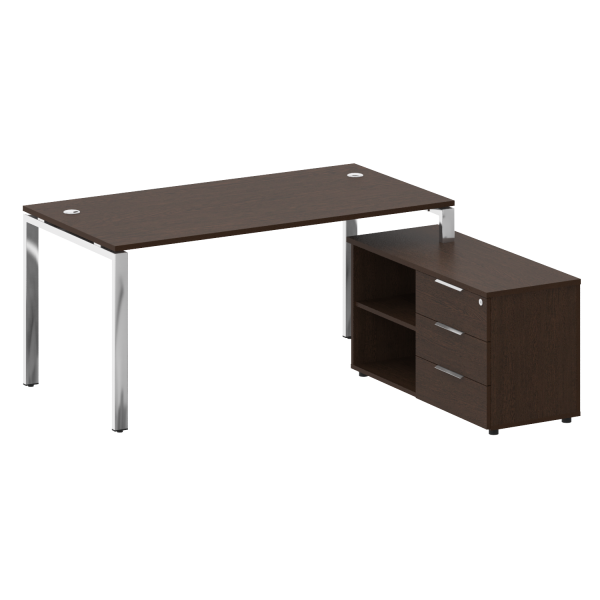 Стол для руководителя с тумбой правый БГ.СРТ-4.8 (R) 1700x1620x750 (Венге Цаво/Нерж. Сталь)