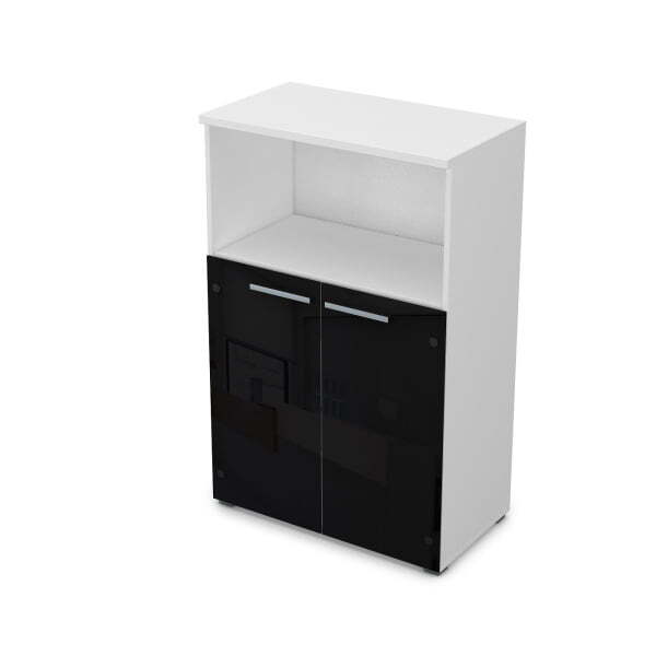 9Ш.017.8 Шкаф средний со стеклом и нишей (800x450x1245) (Белый премиум)