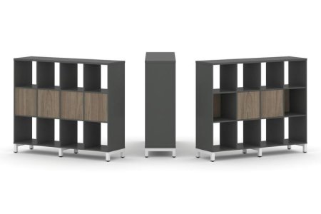 Набор стеллажа 1 сторонний, 3 яруса SN.NS-341 (1488х400х1248) (Антрацит/Вяз Благородный/Металл Белый)