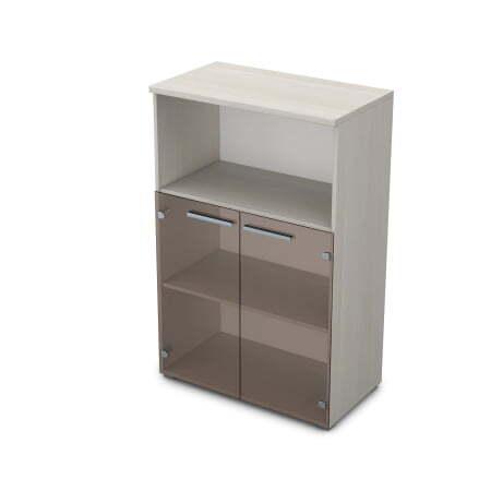 9Ш.017.4 Шкаф средний со стеклом и нишей (800x450x1245) (Ivory)