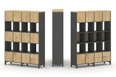 Набор стеллажа 1 сторонний, 5 ярусов SN.NS-541 (1488х400х1982) (Антрацит/Тиквуд Светлый/Металл Антрацит)