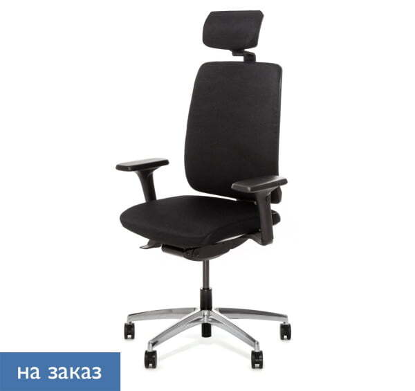 DION Кресло синх. с подголовником черный пластик опоры алюм. (Черный)