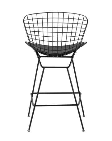 Стул полубарный с низкой спинкой Bertoia черный с черной подушкой (Стул полубарный Bertoia черный)