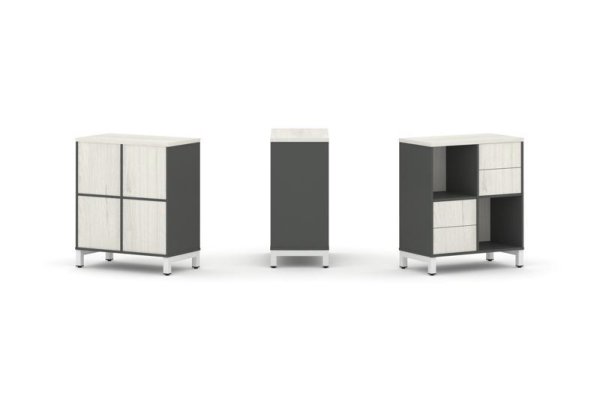 Набор стеллажа 1 сторонний, 2 яруса SN.NS-221 (754х400х881) (Антрацит/Дуб Наварра/Металл Белый)