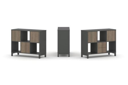 Набор стеллажа 1 сторонний, 2 яруса SN.NS-231 (1121х400х881) (Антрацит/Вяз Благородный/Металл Антрацит)