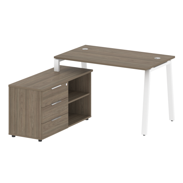 Рабочая станция с тумбой на А-образном м/к Metal System Style БА.РС-СТС-2.2 (L) 1300x1520x750 (Вяз/Белый металл)