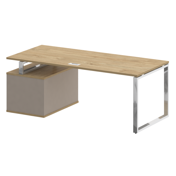 Стол руководителя с опорной тумбой, правый Shift SK.SRT-200 (R) (2000x904x753) (Тиквуд Светлый-Капучино | Хром)