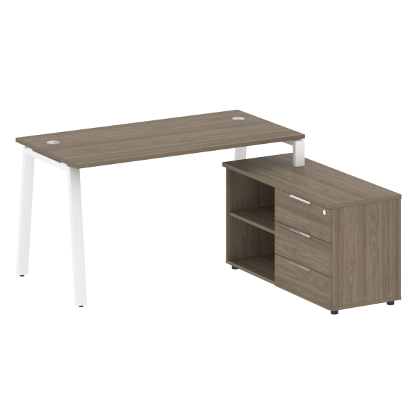 Рабочая станция с тумбой на А-образном м/к Metal System Style БА.РС-СТС-2.3 (R) 1500x1520x750 (Вяз/Белый металл)