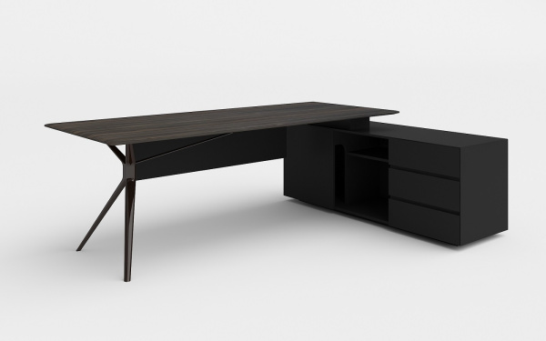 Cтол письменный с боковой тумбой правый ARES LUX 200 (2000х1600х750) (Жженый дуб TA28YA)