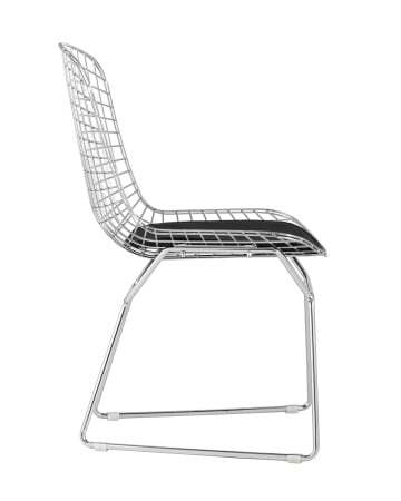 Стул обеденный Bertoia хромированный с черной подушкой (Стул кухонный Bertoia серебристый)