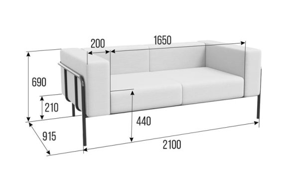 Диван двухместный FLX-2 (Art-vision 124/Металл Черный)
