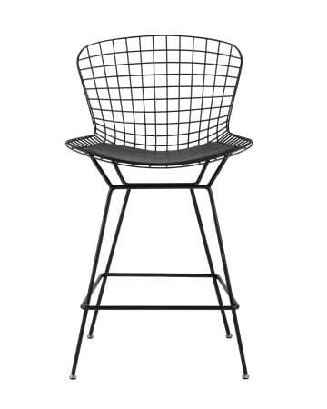Стул полубарный с низкой спинкой Bertoia черный с черной подушкой (Стул полубарный Bertoia черный)