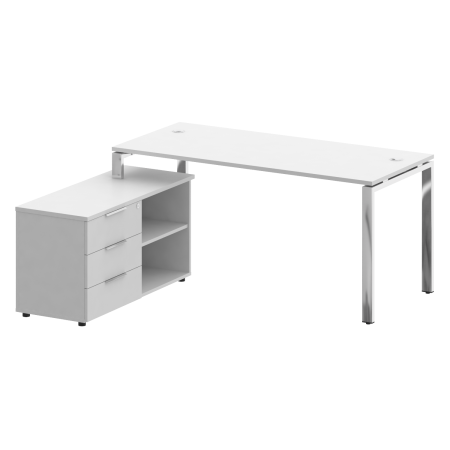 Стол для руководителя с тумбой левый БГ.СРТ-4.7 (L) 1700x1520x750 (Белый/Нерж. Сталь)