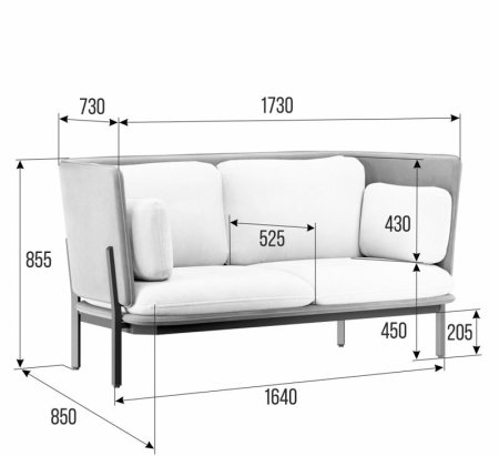 Диван двухместный с низкой спинкой STA-02L (Verona 66/Металл Черный)