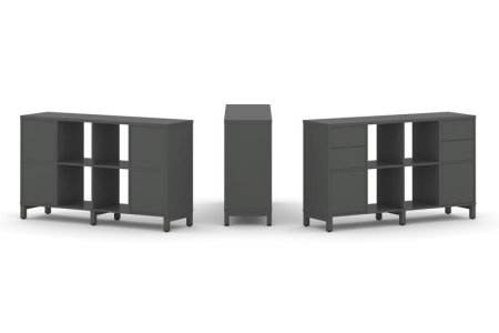 Набор стеллажа 1 сторонний, 2 яруса SN.NS-241 (1488х400х881) (Антрацит/Металл Антрацит)