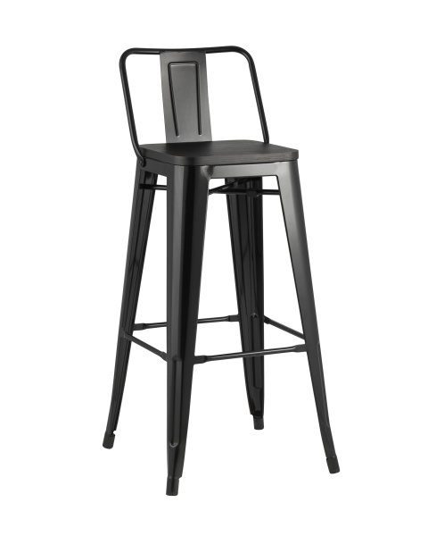 Стул барный TOLIX WOOD со спинкой черный глянцевый (Стул барный Tolix черный глянцевый)