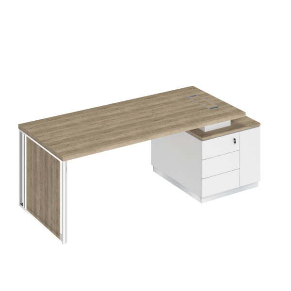 Стол руководителя с декоративной вставкой Bravo БР 112 2180x900x750 (Дуб гладстоун светлый / Белый премиум / Белый премиумСерый)