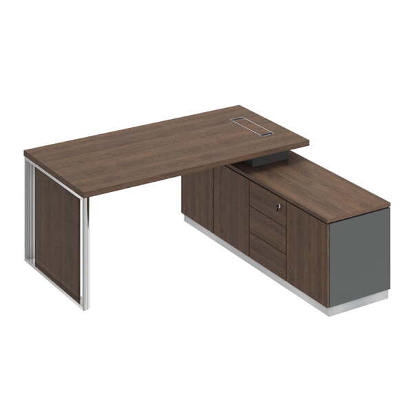 Стол на опорной тумбе с декоративной вставкой Bravo БР 107 1800x1800x750 (Дуб гладстоун / Антрацит премиум / Дуб гладстоунСерый)