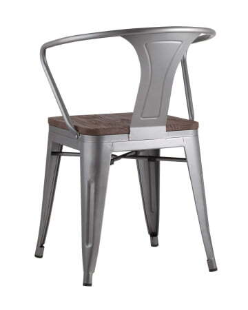 Стул TOLIX ARM WOOD с подлокотниками серебристый (Стул Tolix Arm Wood серебристый, матовый)