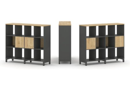 Набор стеллажа 2-х сторонний, 3 яруса SN.NSD-341 (1488х400х1248) (Антрацит/Тиквуд Светлый/Металл Антрацит)