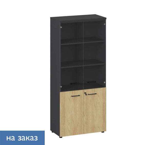 FLEX Шкаф высокий комбинированный стеклянный (Гикори Графит/Стекло)