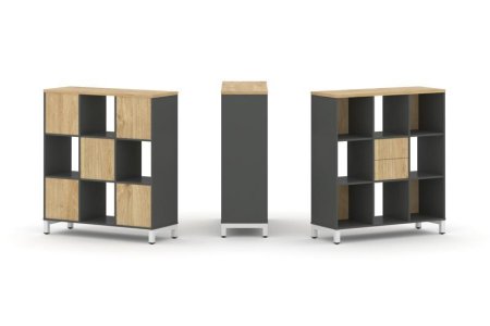 Набор стеллажа 1 сторонний, 3 яруса SN.NS-331 (1121х400х1248) (Антрацит/Тиквуд Светлый/Металл Белый)