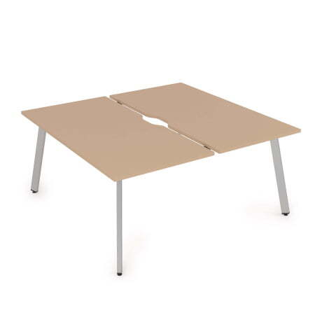 10БДВ.279 Стол системы Бенч с вырезом, сдвоенный, на 2 рабочих места (1400x1435x750) (Mokko/Алюминий матовый металл)