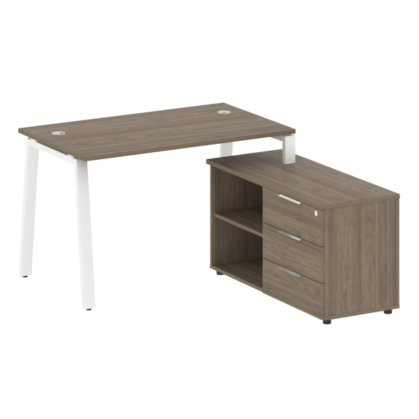 Рабочая станция с тумбой на А-образном м/к Metal System Style БА.РС-СТС-2.2 (R) 1300x1520x750 (Вяз/Белый металл)