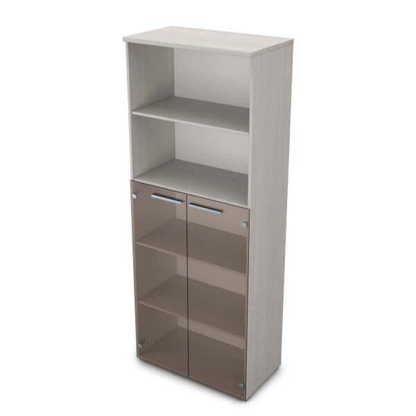 9Ш.005.8 Шкаф высокий со стеклом и открытой полкой (800x450x2045) (Ivory)