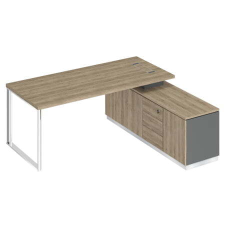 Стол руководителя на опорной тумбе левый Bravo БР 102 2000x1800x750 (Дуб гладстоун светлый / Антрацит премиум / Дуб гладстоун светлый)