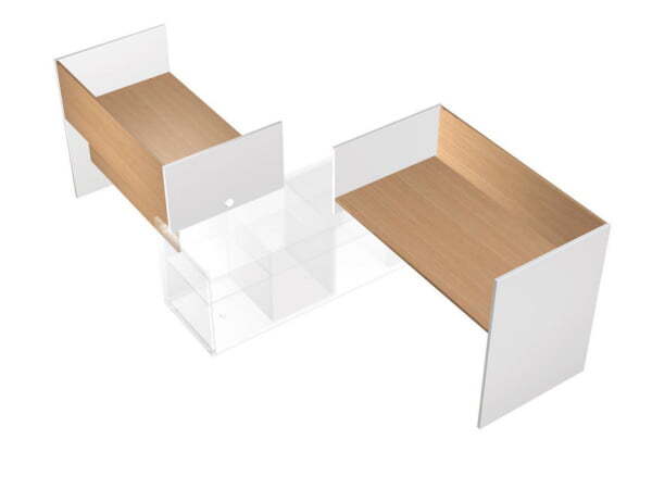 Рабочая станция на высоких опорах ДСП (2х120) БЕЗ ТУМБ левая Profiquadro КВ 1512 БВ 1800x2850x1114 (Белый премиум / Вишня скандинавская)