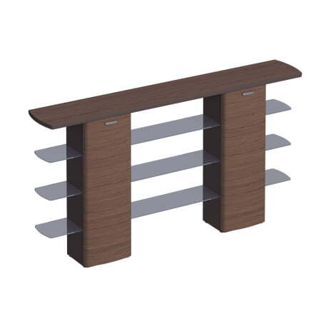 Шкаф - консоль топ и раздвижные дверки в дереве, 3 стекл. полки ISixty LC3/290 2900x480x1530 (Кожа коричневая)