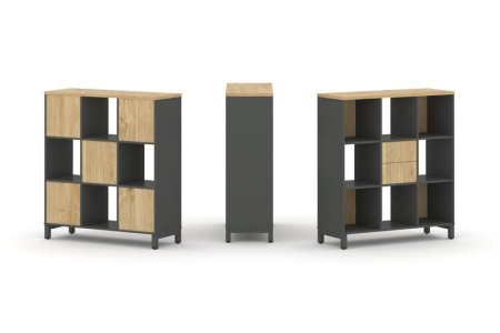 Набор стеллажа 1 сторонний, 3 яруса SN.NS-331 (1121х400х1248) (Антрацит/Тиквуд Светлый/Металл Антрацит)