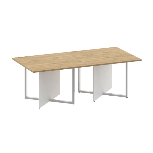 Стол переговорный, двойной, прямоугольный Shift SK.SP-KV-110-2 (2200x1100x753) (Тиквуд Светлый-Белый Бриллиант | Хром)