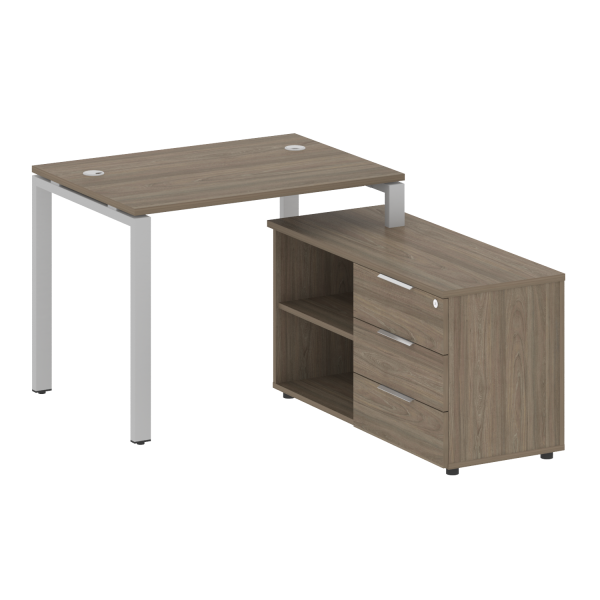 Рабочая станция с опорной тумбой правая Metal System Style БП.РС-СТС-2.1 Пр 1100x1520x750 (Вяз/Серый металл)