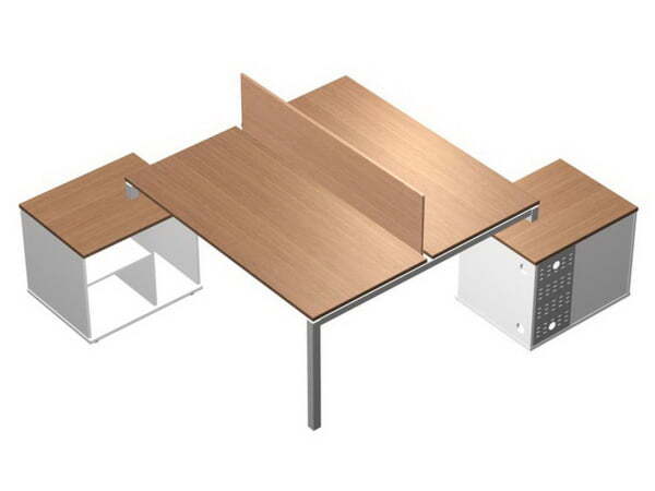 Рабочая станция 2х160 на 2-х опорных тумбах левых с экраном ДСП PROFIQUADRO КВ 0197 БВ 2148x2490x750 (Белый премиум / Вишня скандинавскаяСерый)