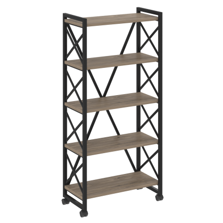 Стеллаж на колесных опорах-5 полок VR.L-MST.K-5.8 800x400x1704 (Тиквуд Темный/Черный металл)