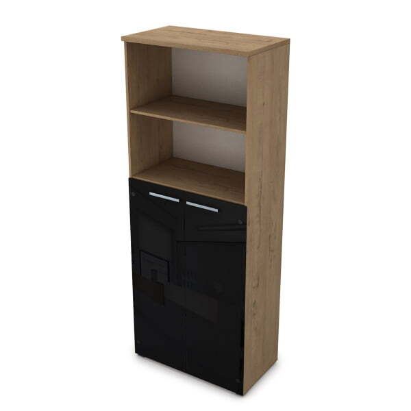 9Ш.005.22 Шкаф высокий со стеклом и открытой полкой (800x450x2045) (Teakwood)