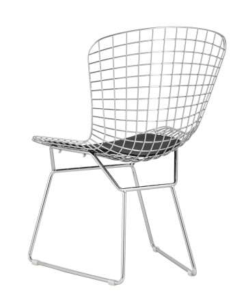 Стул обеденный Bertoia хромированный с черной подушкой (Стул кухонный Bertoia серебристый)